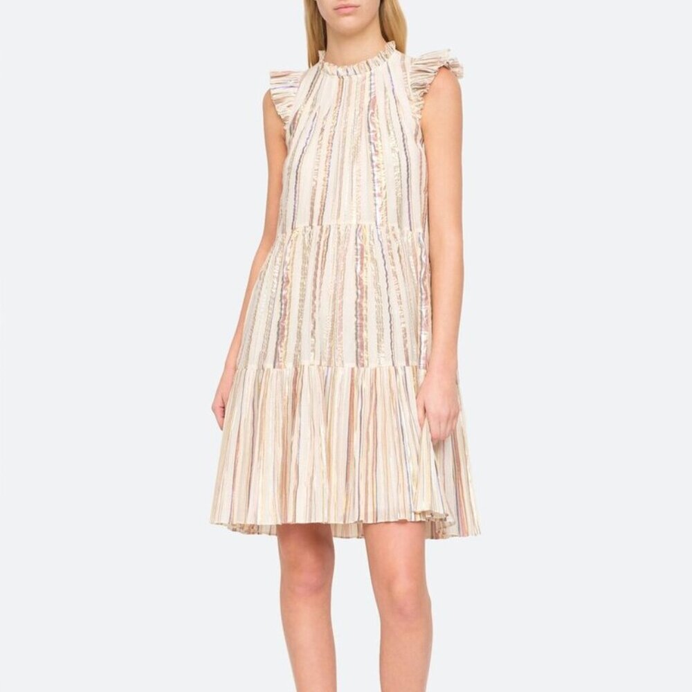 Sea New York Harriet Dress Size 0 Tiered Ruffled Pleated Metallic Summer Pockets